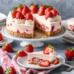 No-Bake White Chocolate & Strawberry Cheesecake