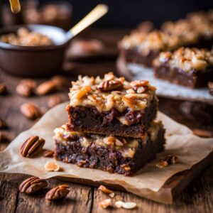 German Chocolate Brownies With Caramel Coconut Pecan Topping