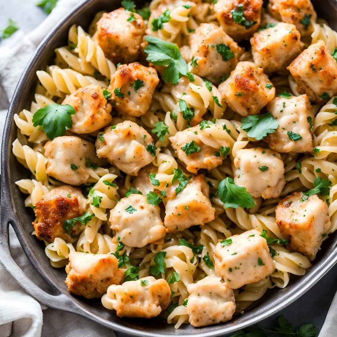 Garlic Butter Chicken Bites with Creamy Parmesan Pasta