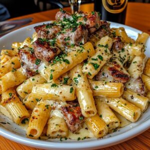 Garlic Sausage Alfredo Rigatoni