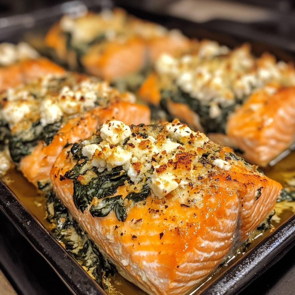 Baked Stuffed Salmon With Spinach & Feta