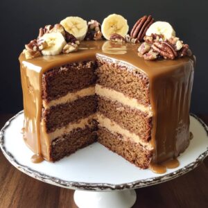 Banana Pecan Caramel Layer Cake Recipe