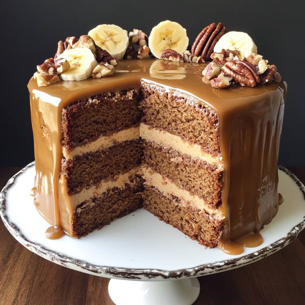 Banana Pecan Caramel Layer Cake Recipe