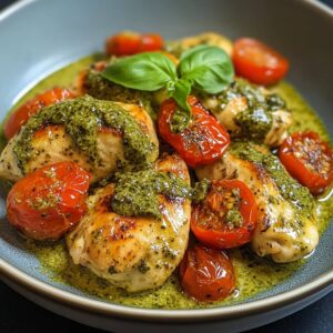 Creamy Pesto Chicken with Roasted Tomatoes