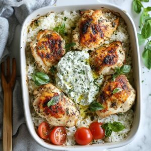 Dump-and-Bake Chicken Tzatziki with Rice Recipe