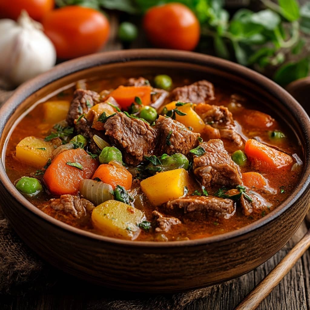 Classic hearty beef stew with vegetables