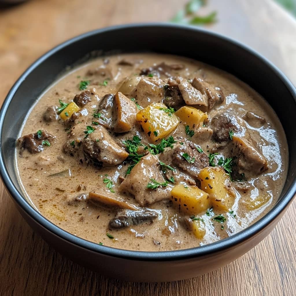 Creamy mushroom and beef stew
