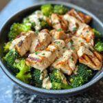 grilled chicken & broccoli bowls with creamy garlic sauce