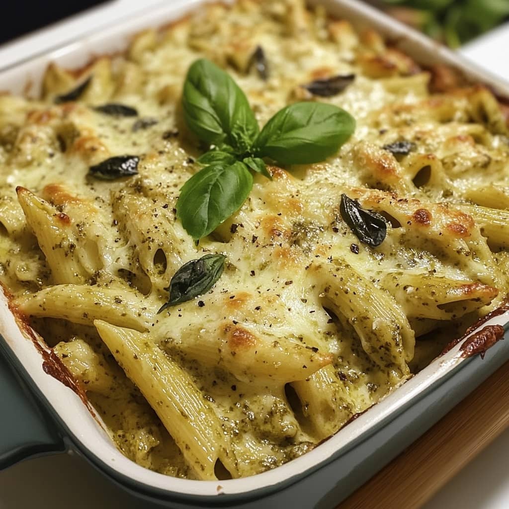 Creamy Pesto Chicken Pasta Bake