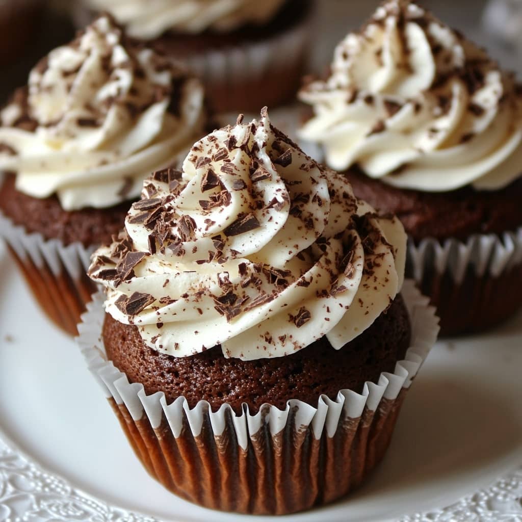 Dark Chocolate Espresso Cupcakes with Whipped Cream Topping