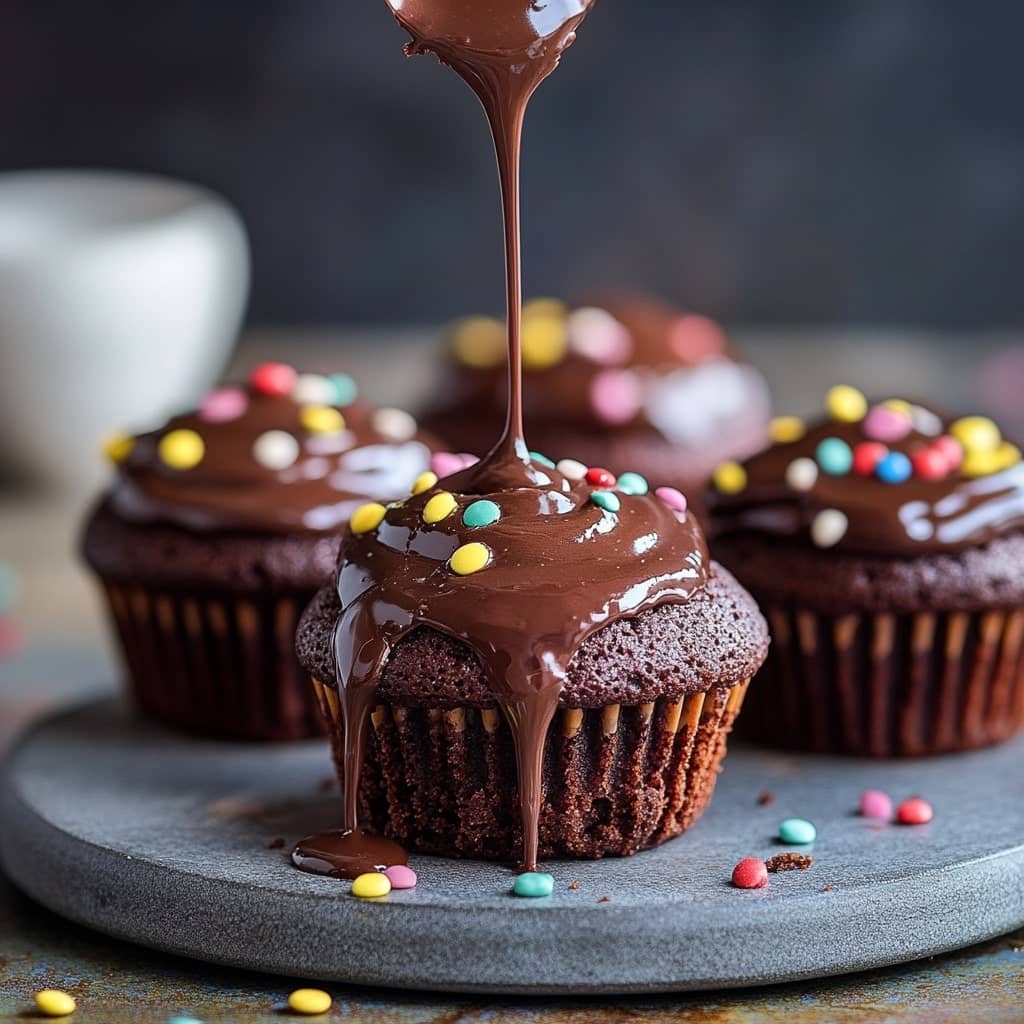Double Chocolate Fudge Cupcakes with Ganache Filling