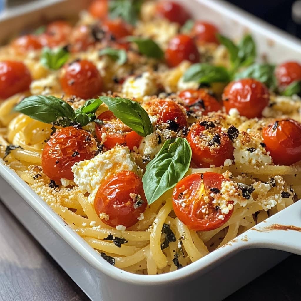 Baked Feta Pasta with Cherry Tomatoes and Basil