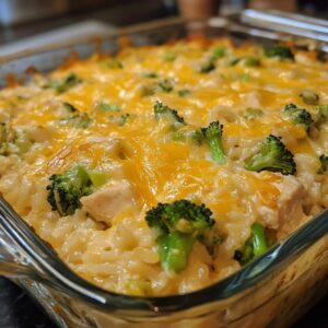 Cheesy Baked Chicken Broccoli Rice Casserole