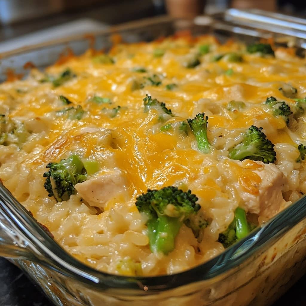 Cheesy Baked Chicken Broccoli Rice Casserole