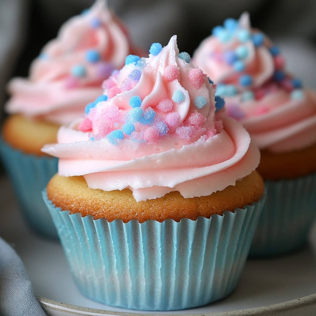 Cotton Candy Cupcakes with Fluffy Pink & Blue Frosting