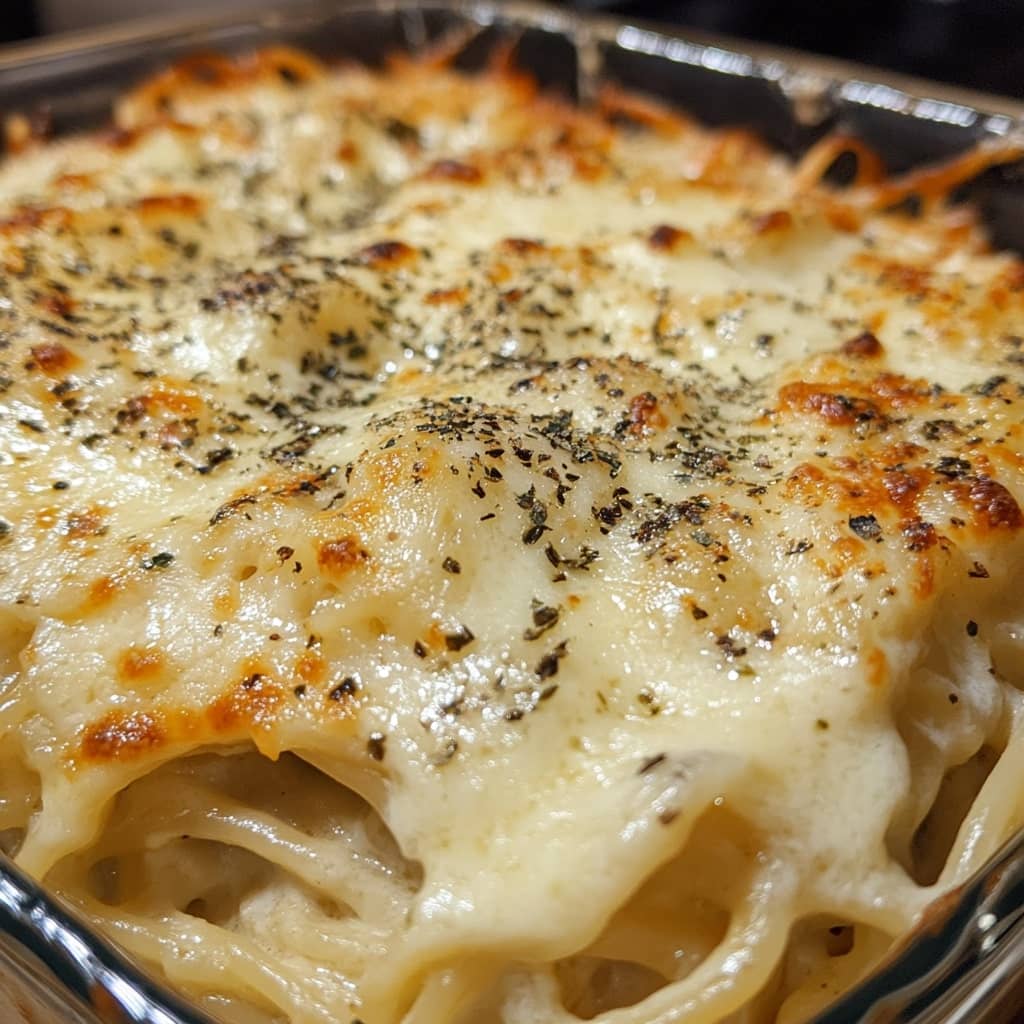 Creamy Alfredo Spaghetti Bake