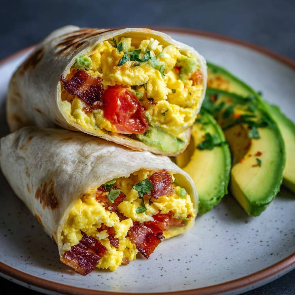 Easy Breakfast Burrito with Scrambled Eggs and Avocado