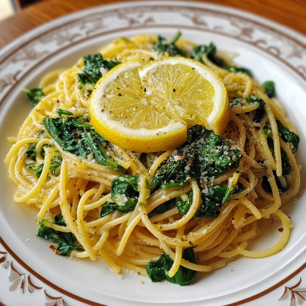 Lemon Garlic Spaghetti with Spinach