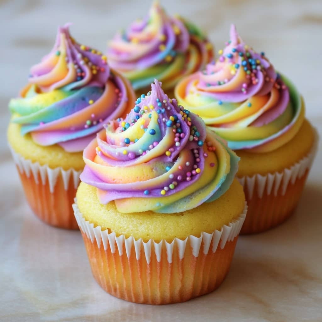 Rainbow Swirl Cupcakes with Vanilla Buttercream Magic