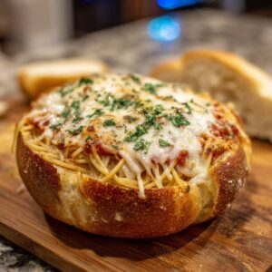 Spaghetti Garlic Bread Bowls