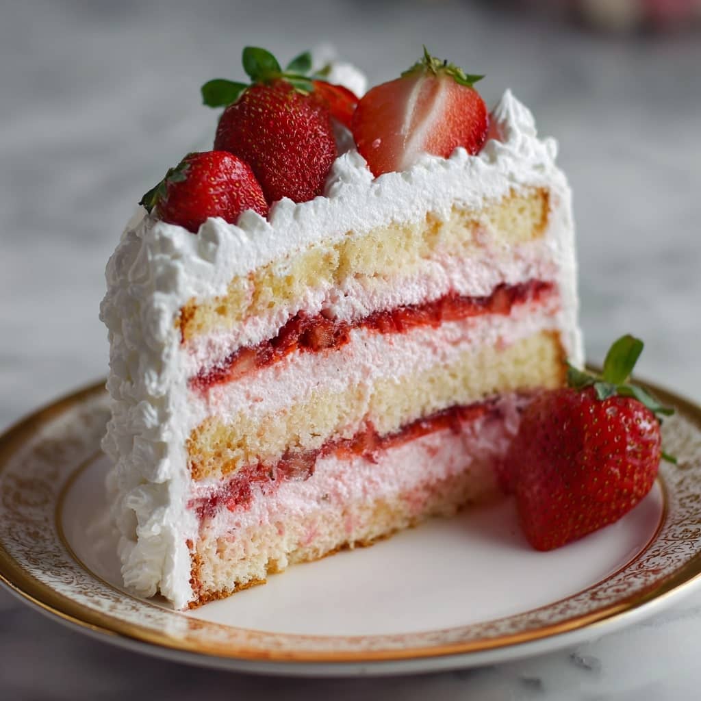 Bakery Style Strawberry Layer Cake with Whipped Frosting