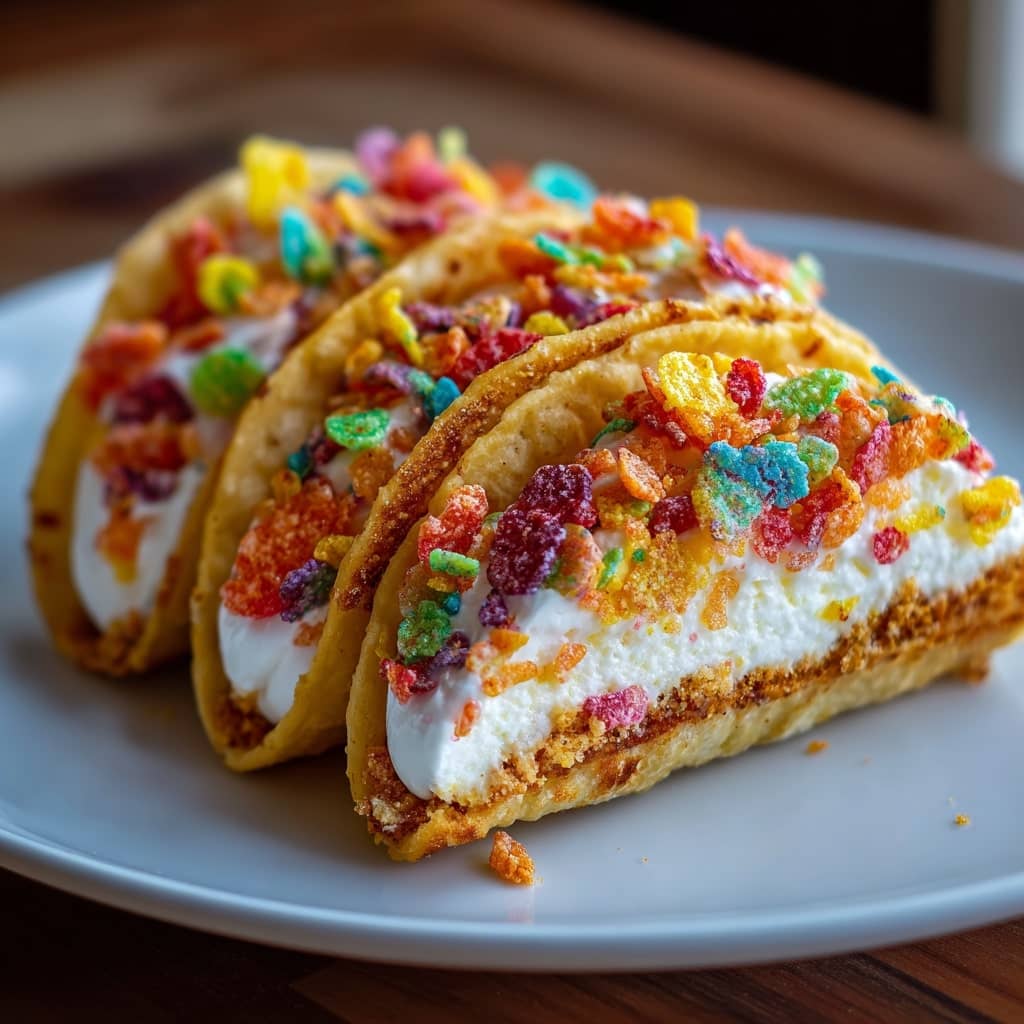 Fruity Pebbles Cheesecake Tacos