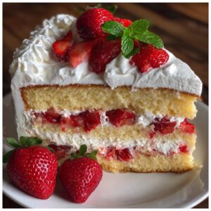 Moist Strawberry Shortcake Cake with Whipped Cream Frosting