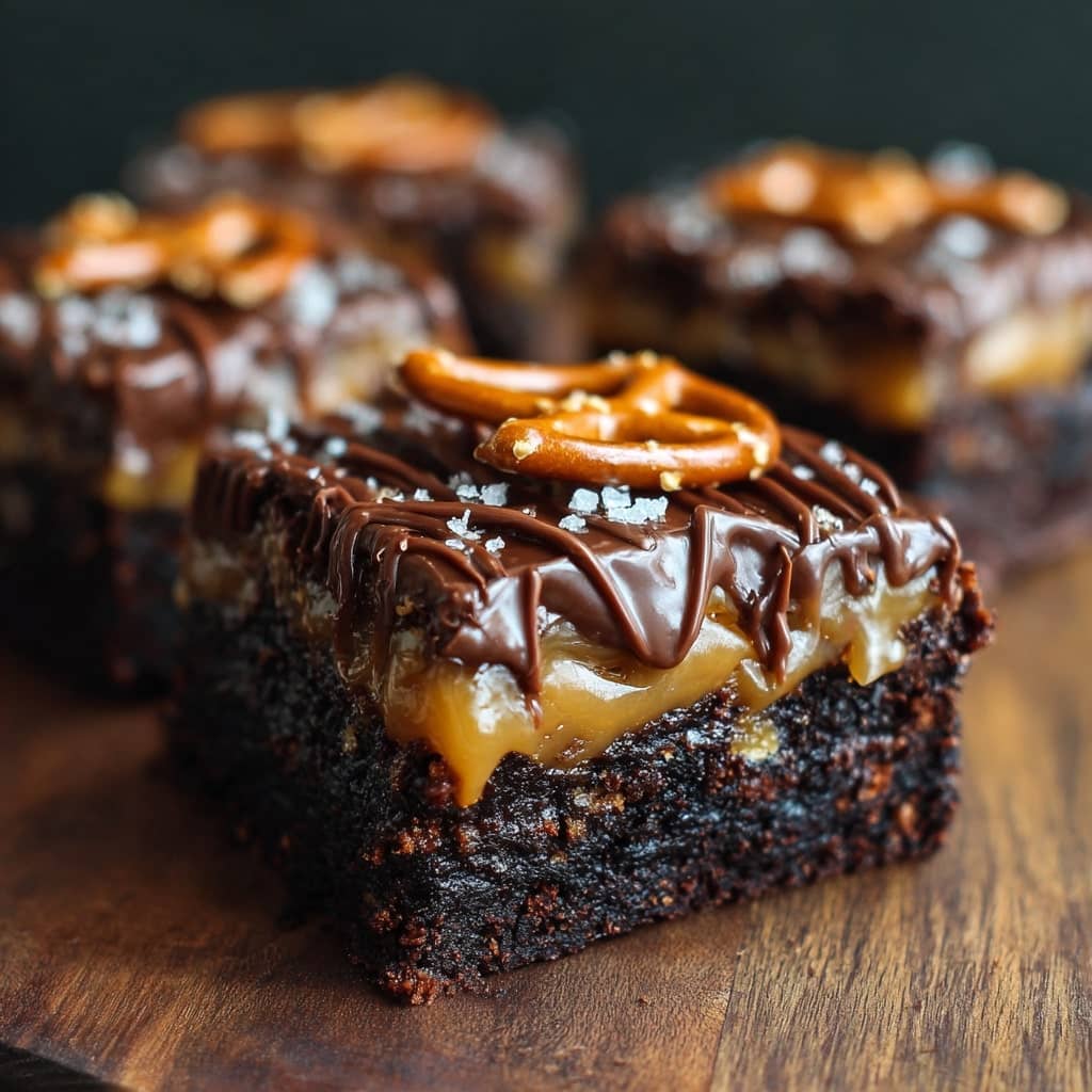 Pretzel Bottom Caramel Brownies