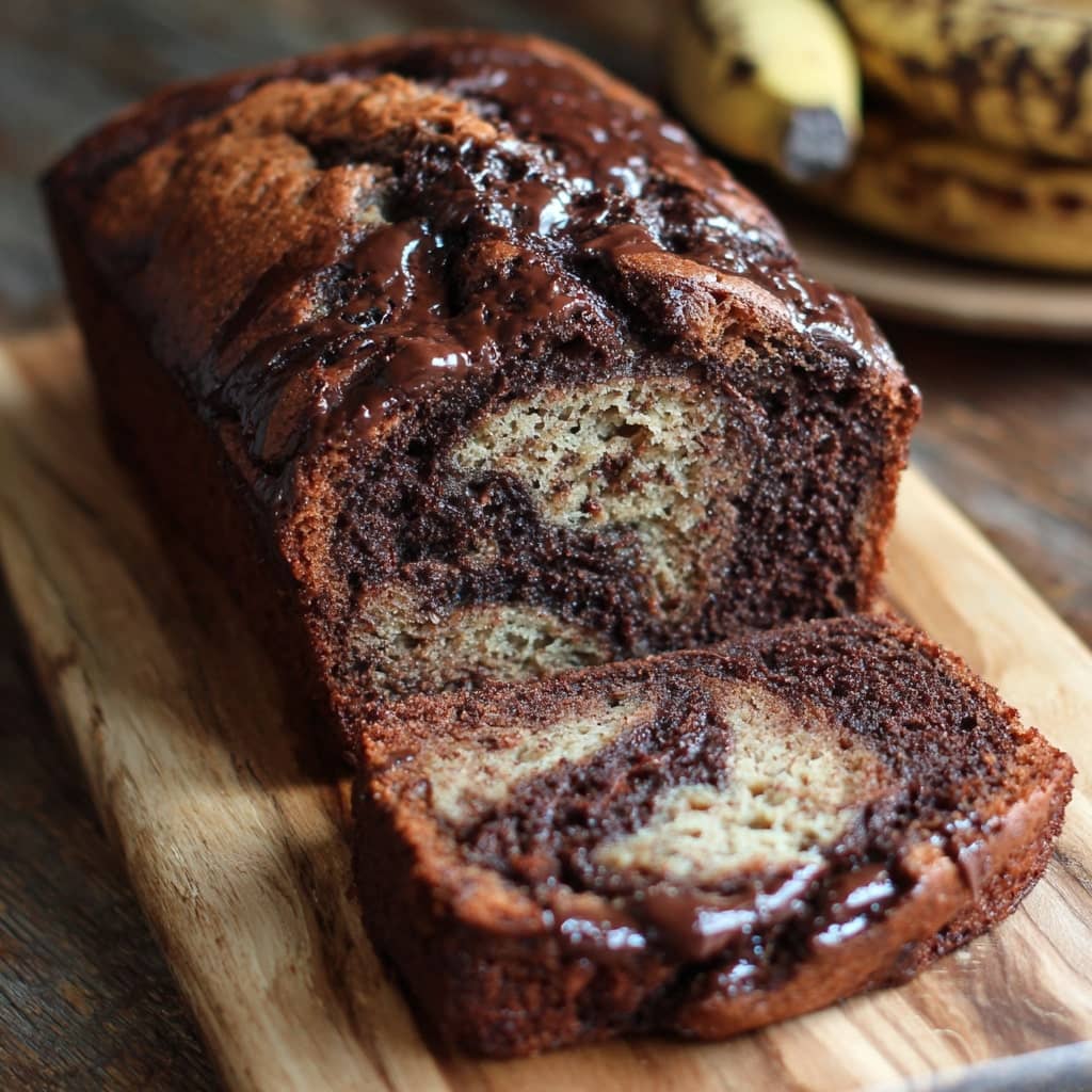 Ultra Moist Chocolate Banana Bread with Fudge Swirl