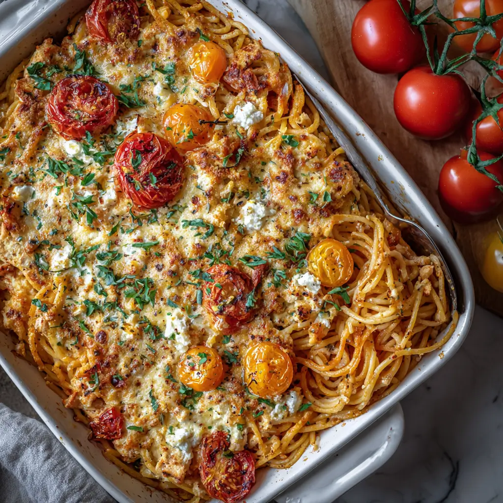 Feta Tomato Baked Spaghetti