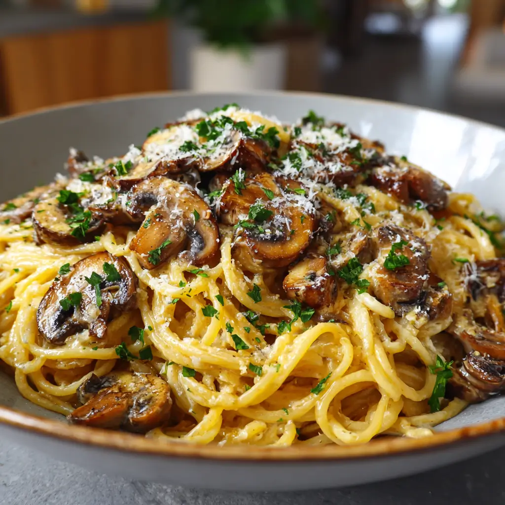 Spaghetti with Creamy Mushroom Sauce