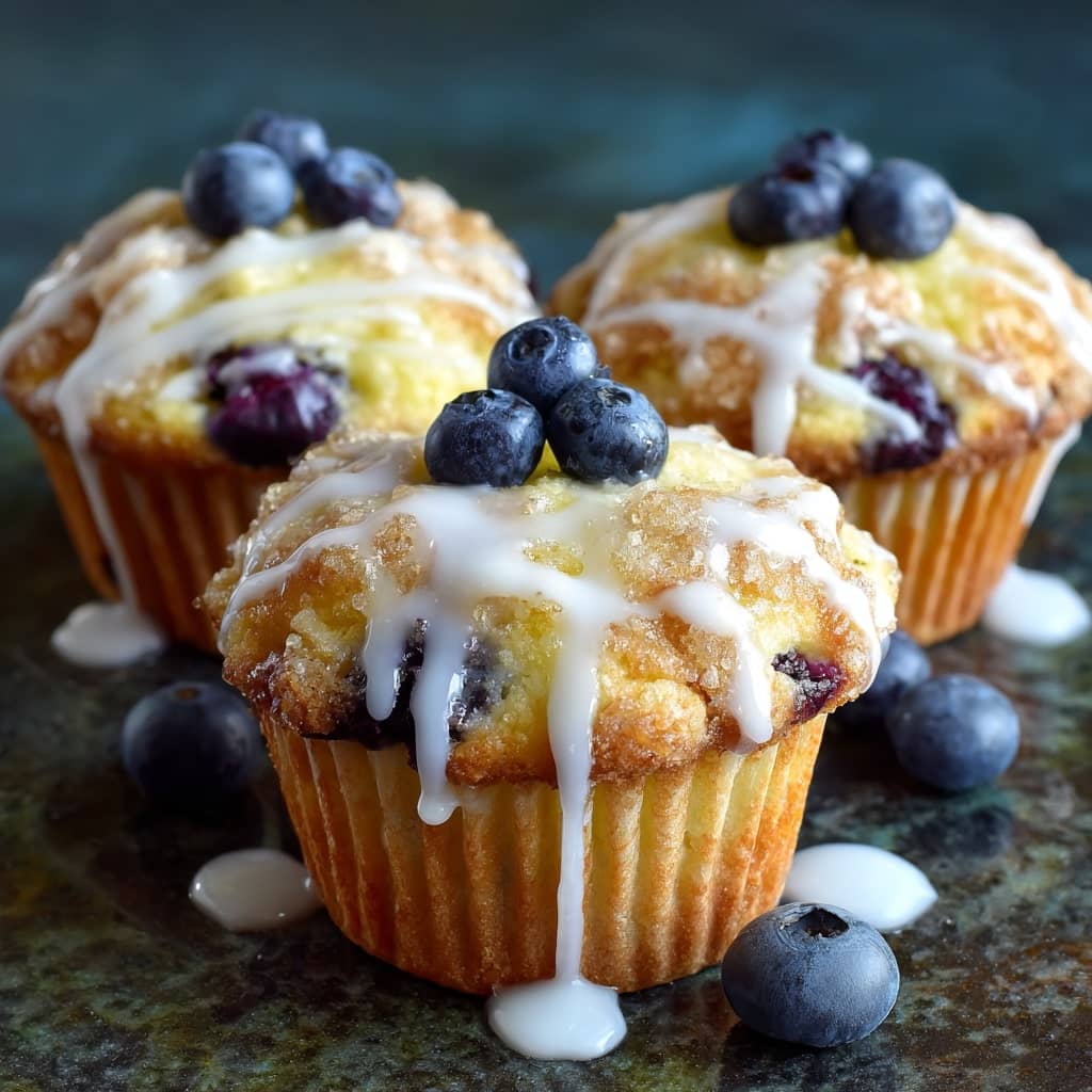 Fluffy Blueberry Muffin Style Cupcakes with Sweet Glaze