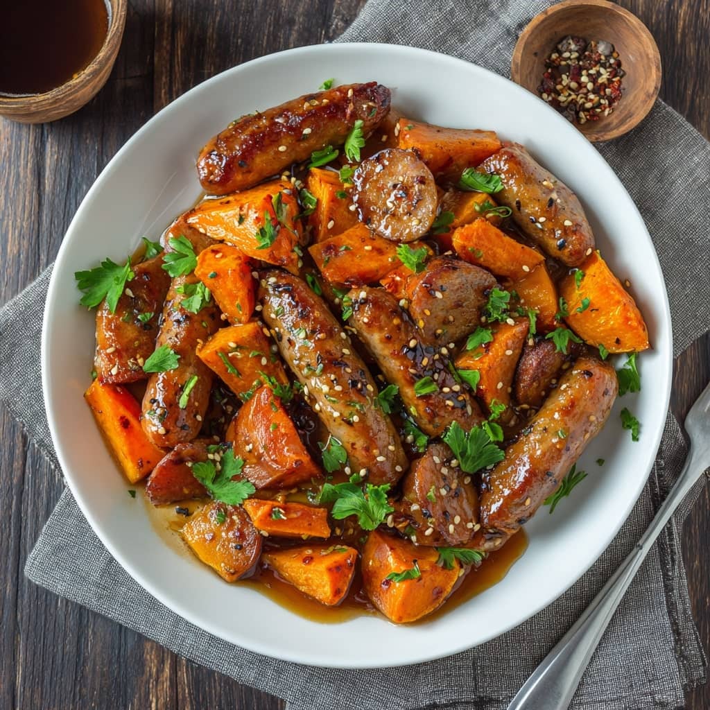 Sausage and Sweet Potatoes with Honey Garlic Sauce