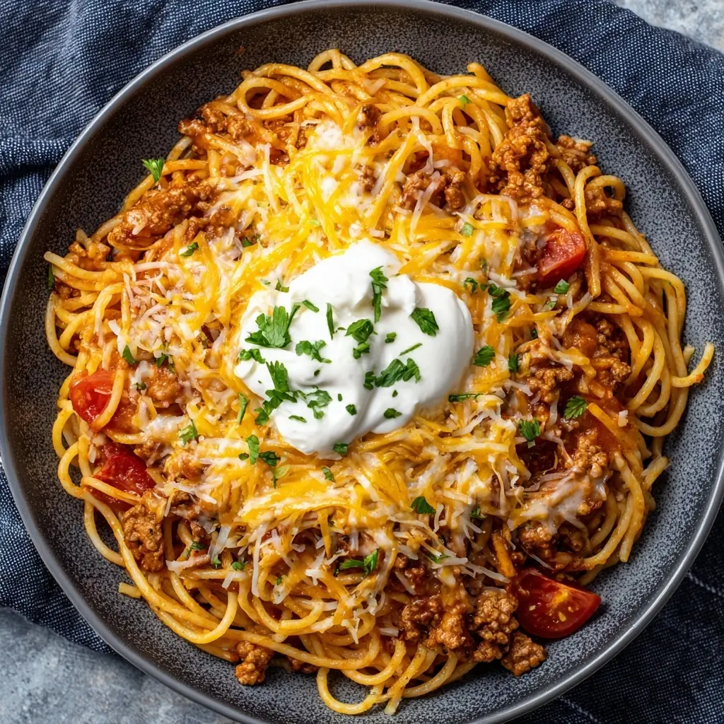 Cheesy Taco Spaghetti