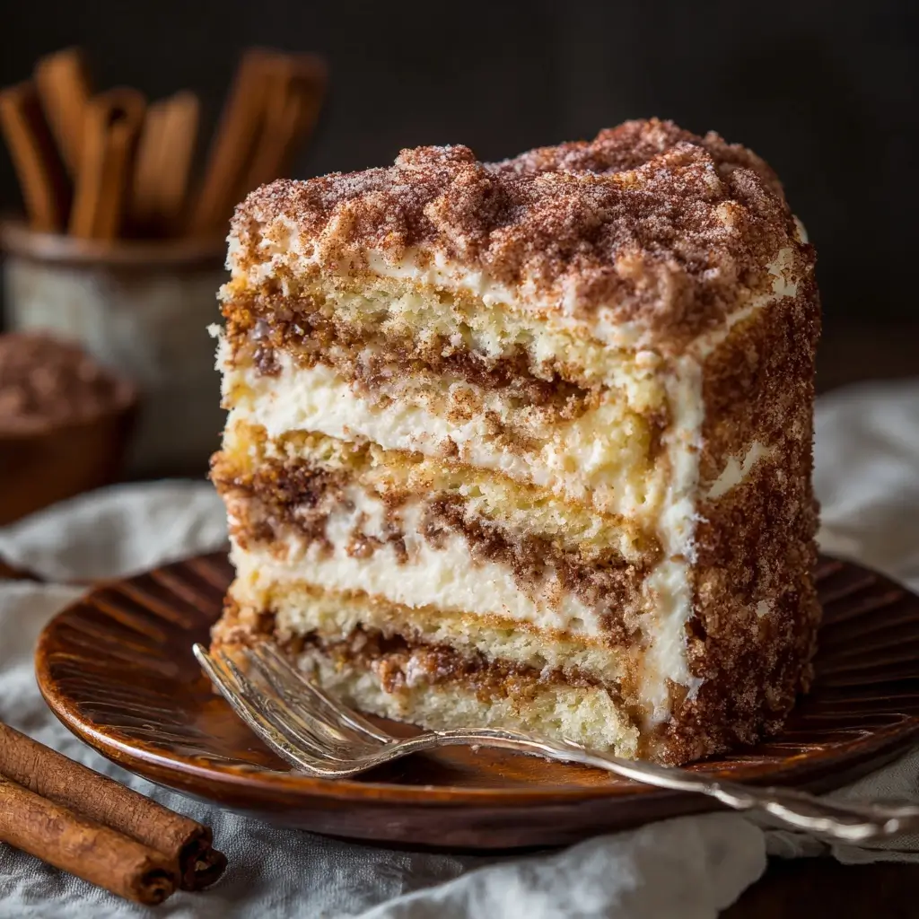 Churro Layer Cake with Cinnamon Sugar Crunch