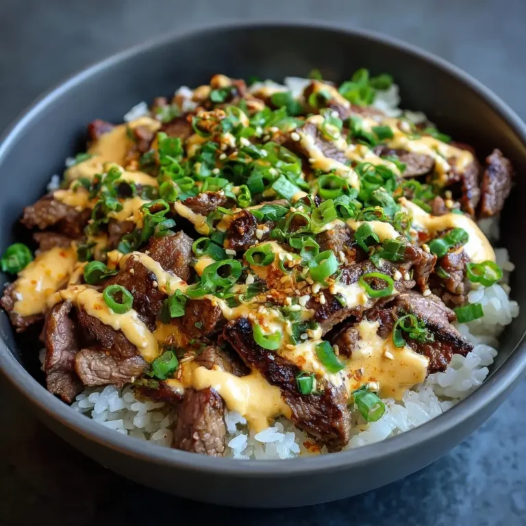 Korean BBQ Steak Rice Bowls with Spicy Cream Sauce