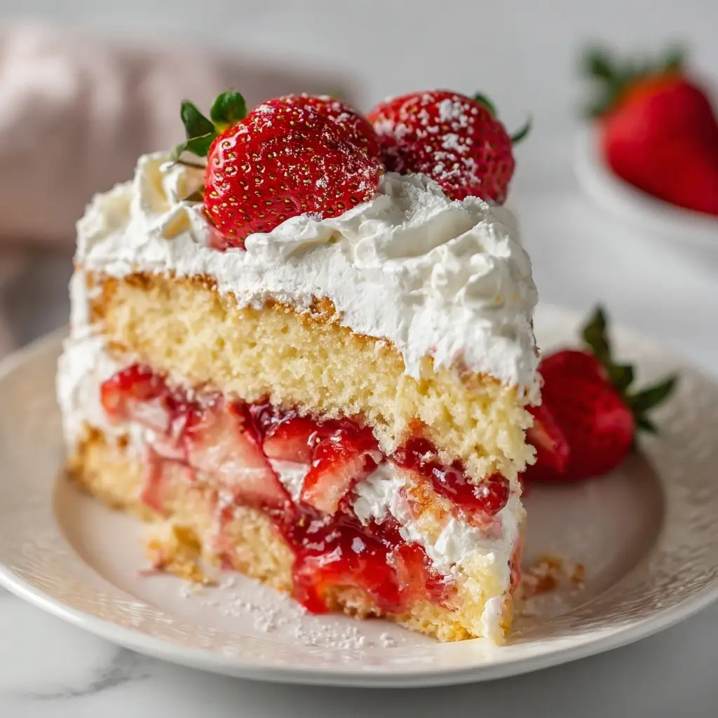 Moist Strawberry Shortcake Cake with Whipped Cream Frosting