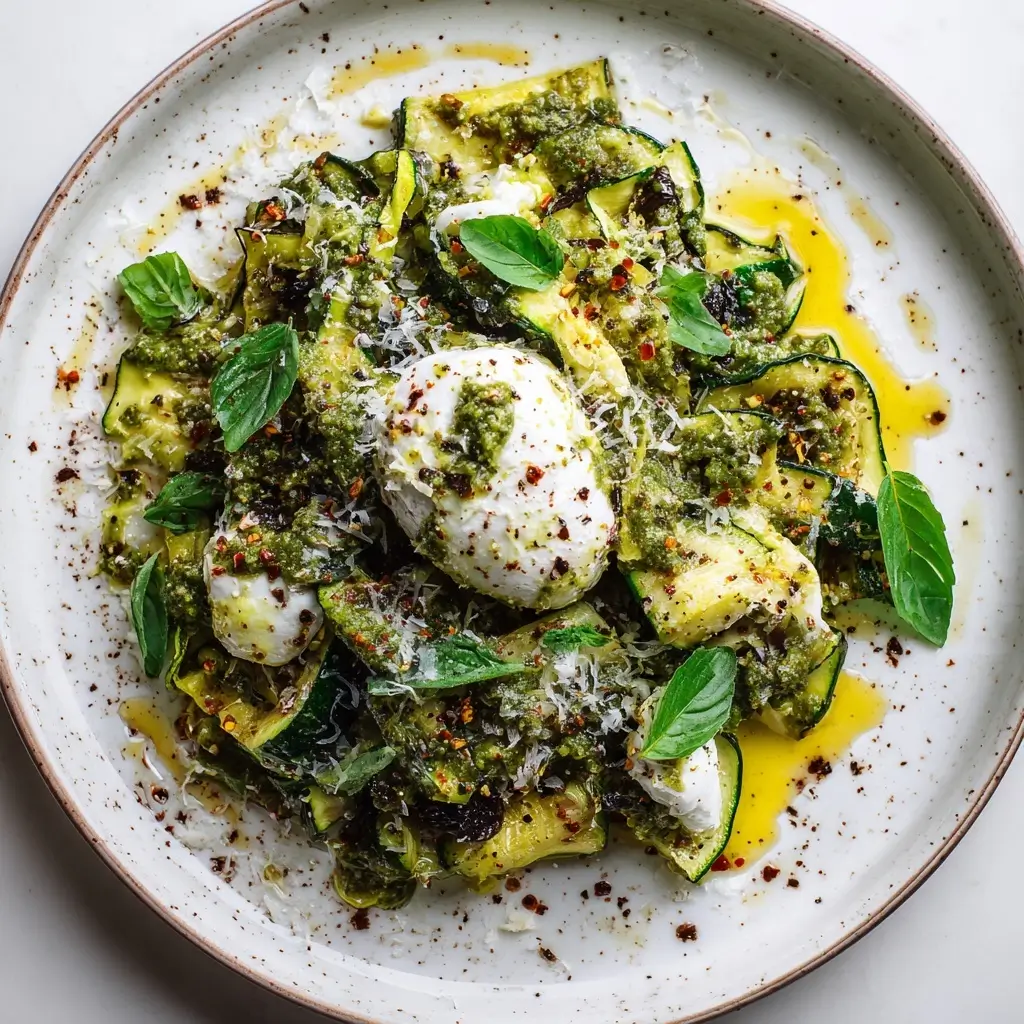 Smashed Zucchini with Pesto & Burrata