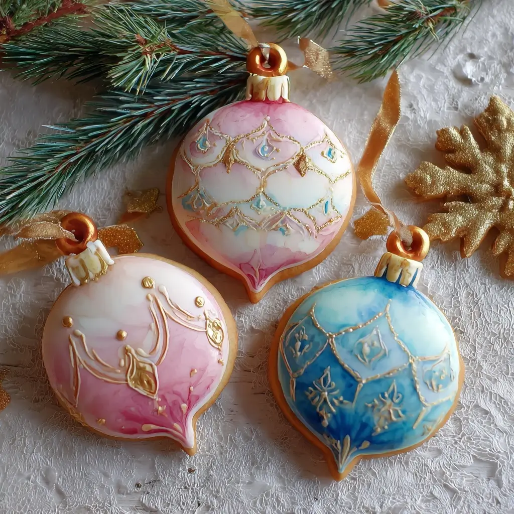Watercolor Christmas Ornament Cookies