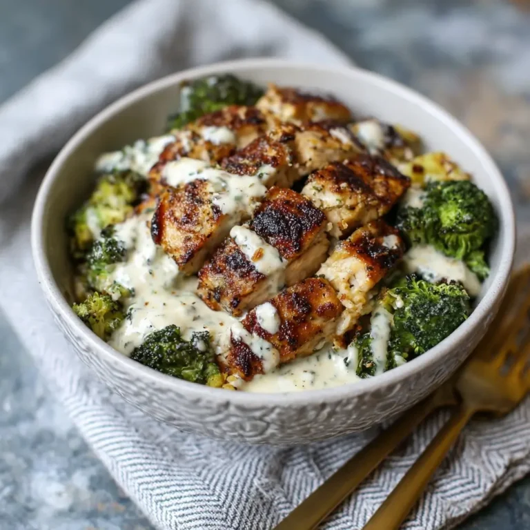 grilled chicken & broccoli bowls with creamy garlic sauce
