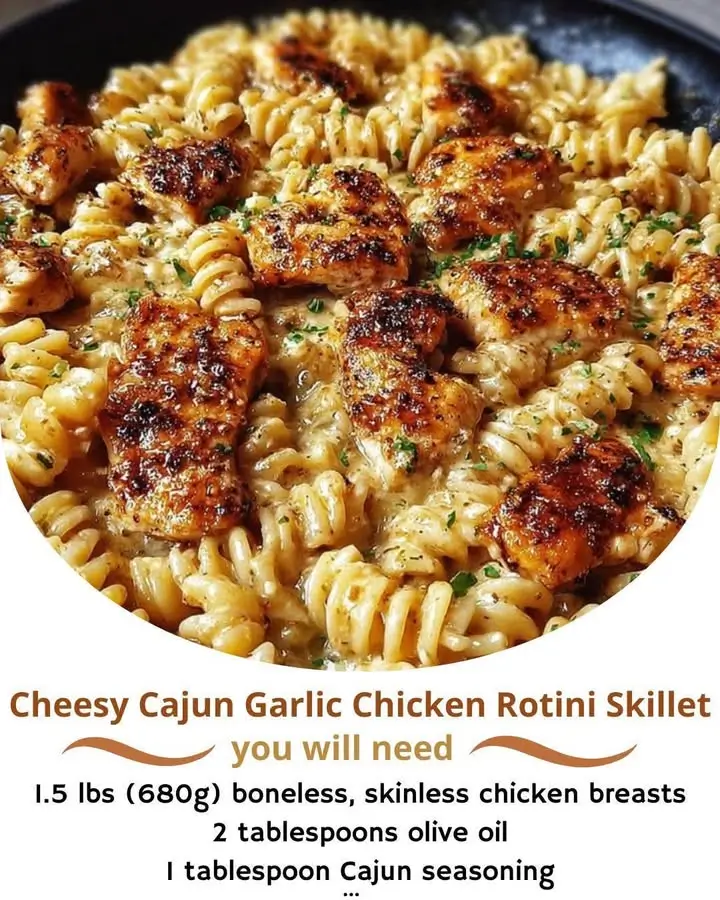 Cheesy Cajun Garlic Chicken Rotini Skillet