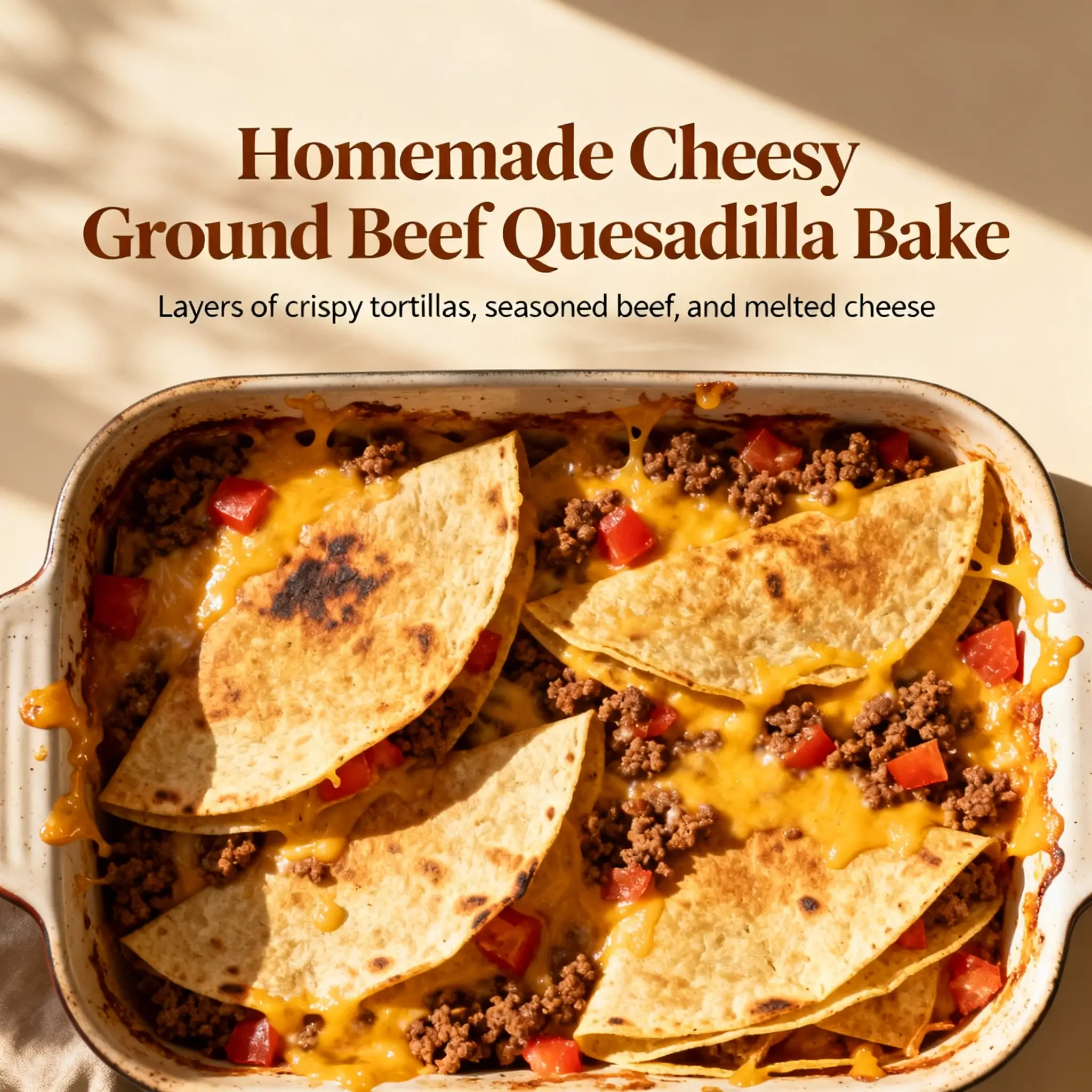 Cheesy Ground Beef Quesadilla Bake