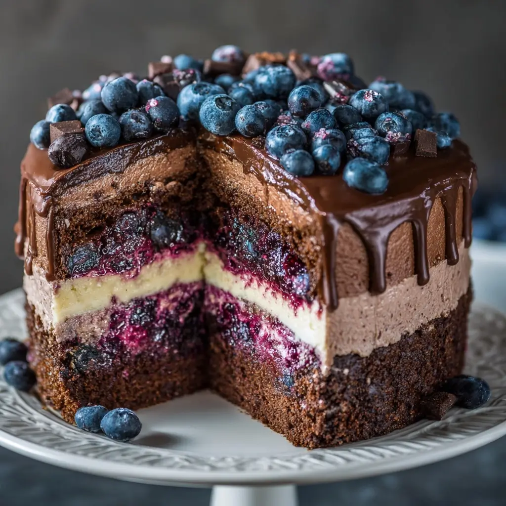 Chocolate Blueberry Cheesecake Cake