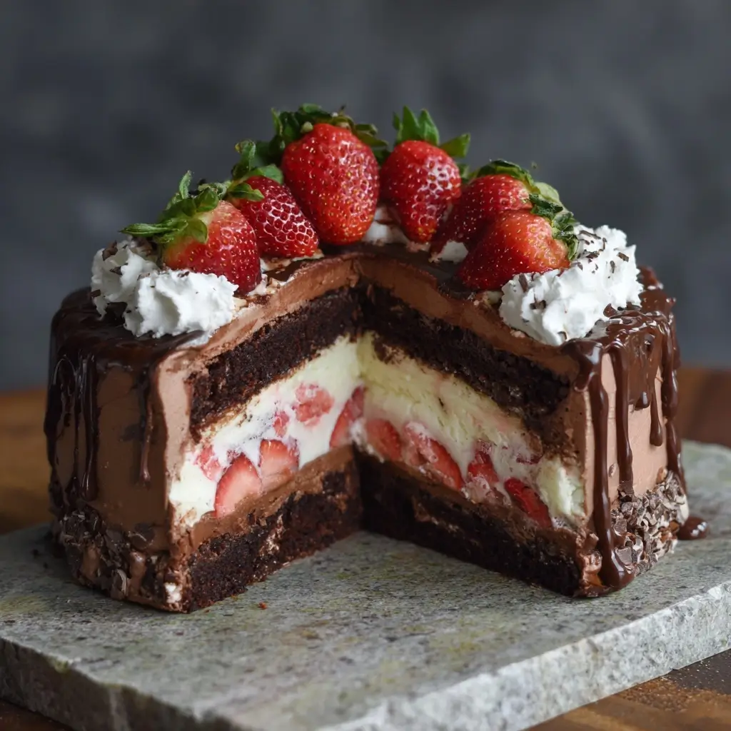 Chocolate Strawberry Cheesecake Layer Cake