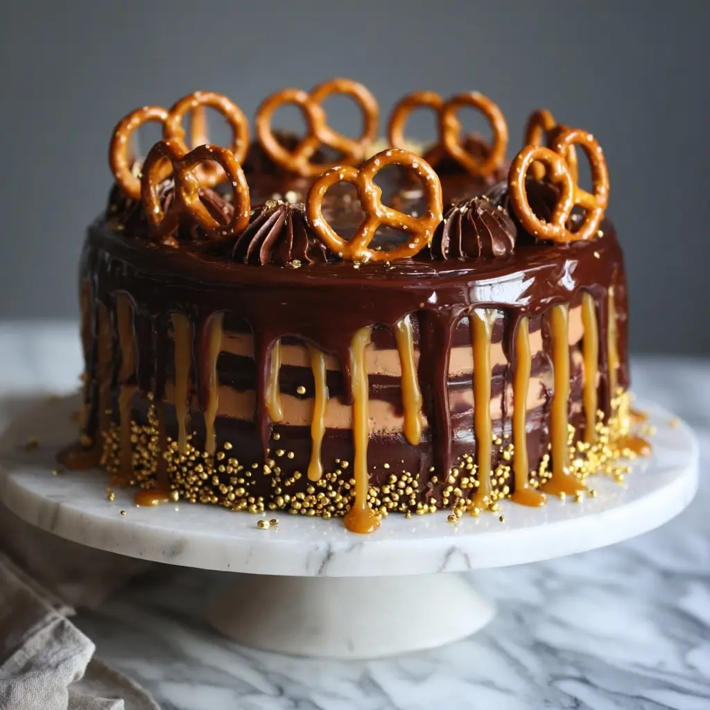Salted Pretzel Chocolate Caramel Cake