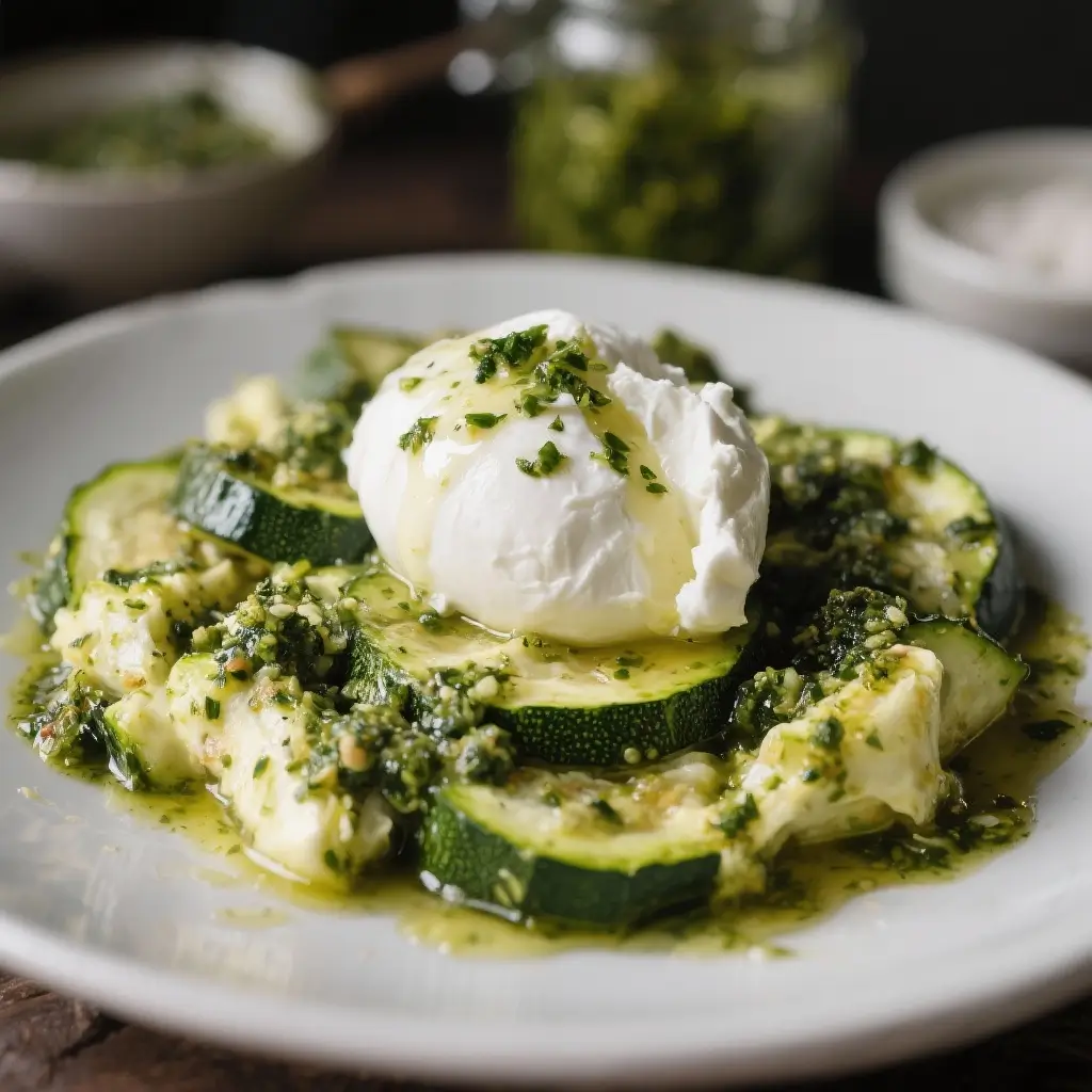 Smashed Zucchini with Pesto & Burrata