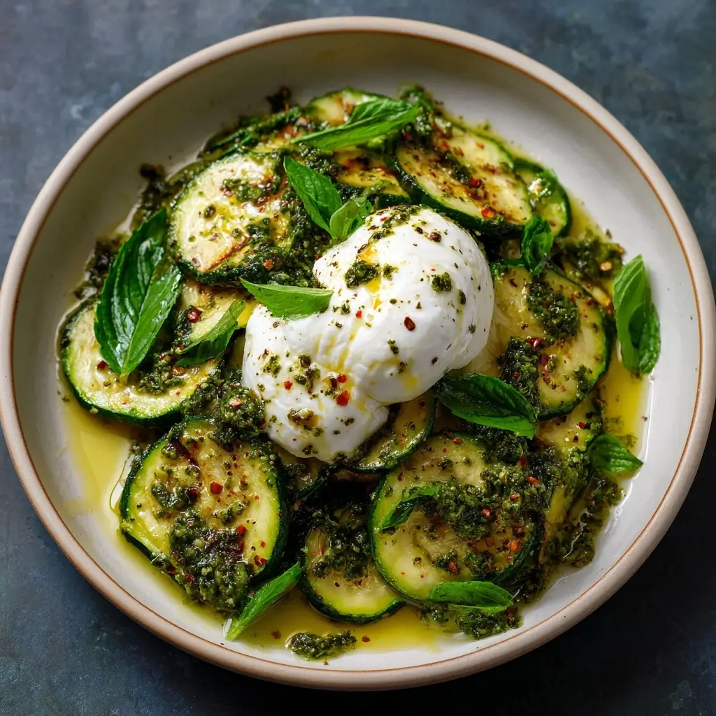 Smashed Zucchini with Pesto & Burrata
