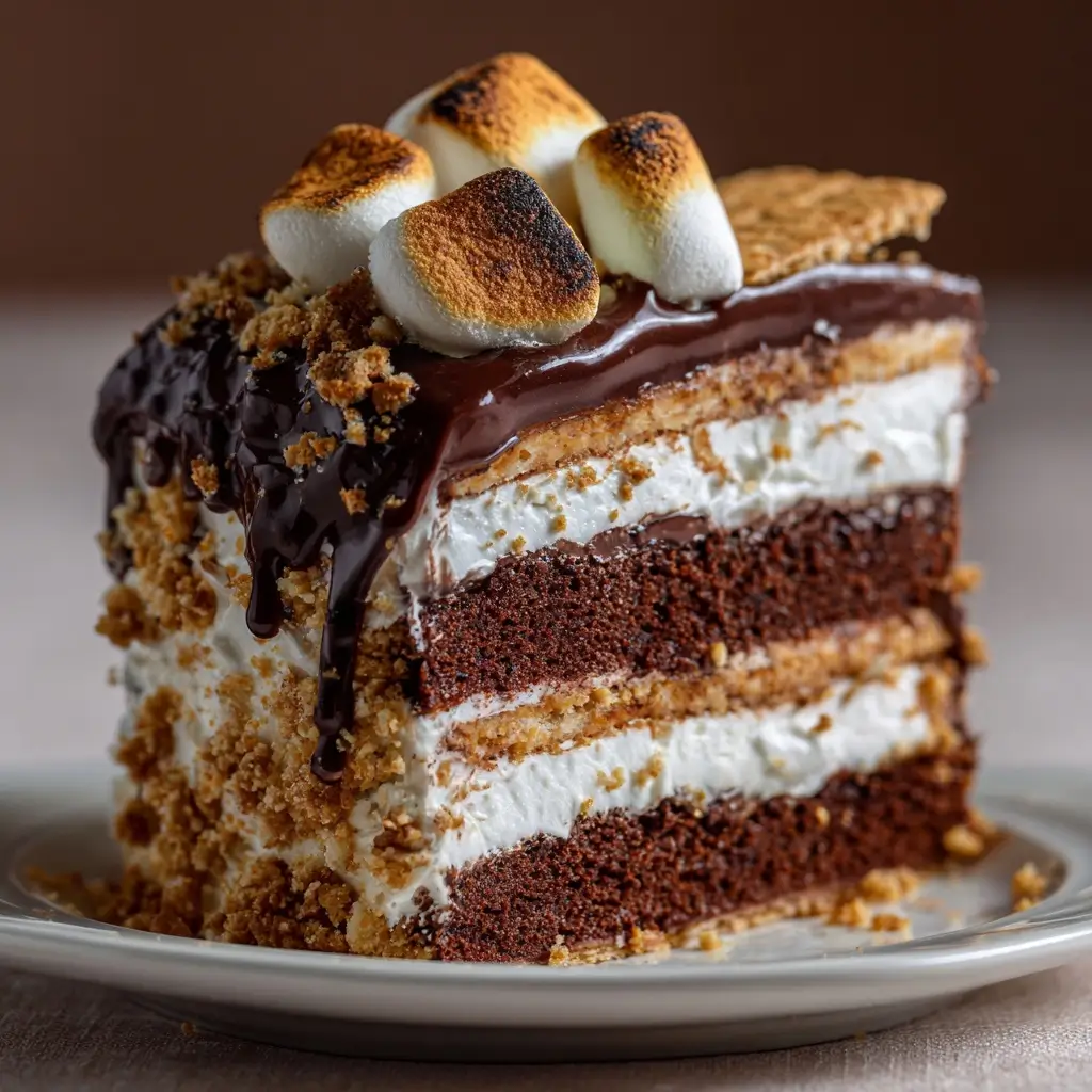 S’mores Chocolate Cake with Graham Cracker Layers