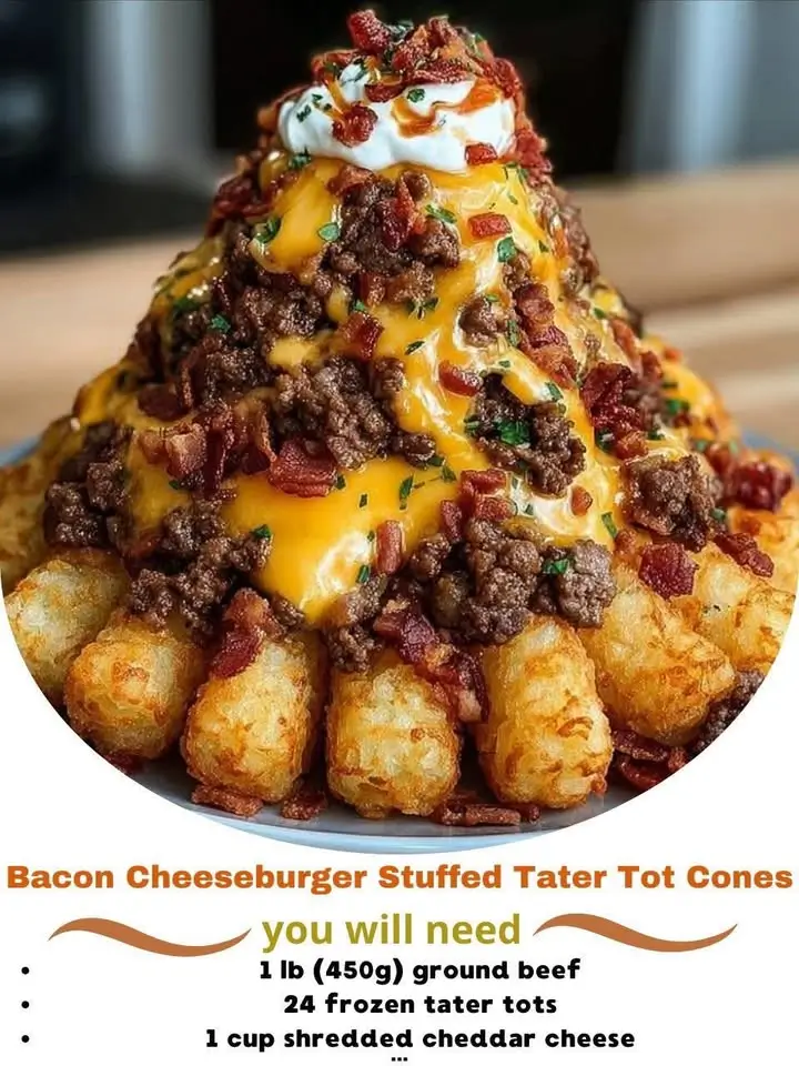 Bacon Cheeseburger Stuffed Tater Tot Cones