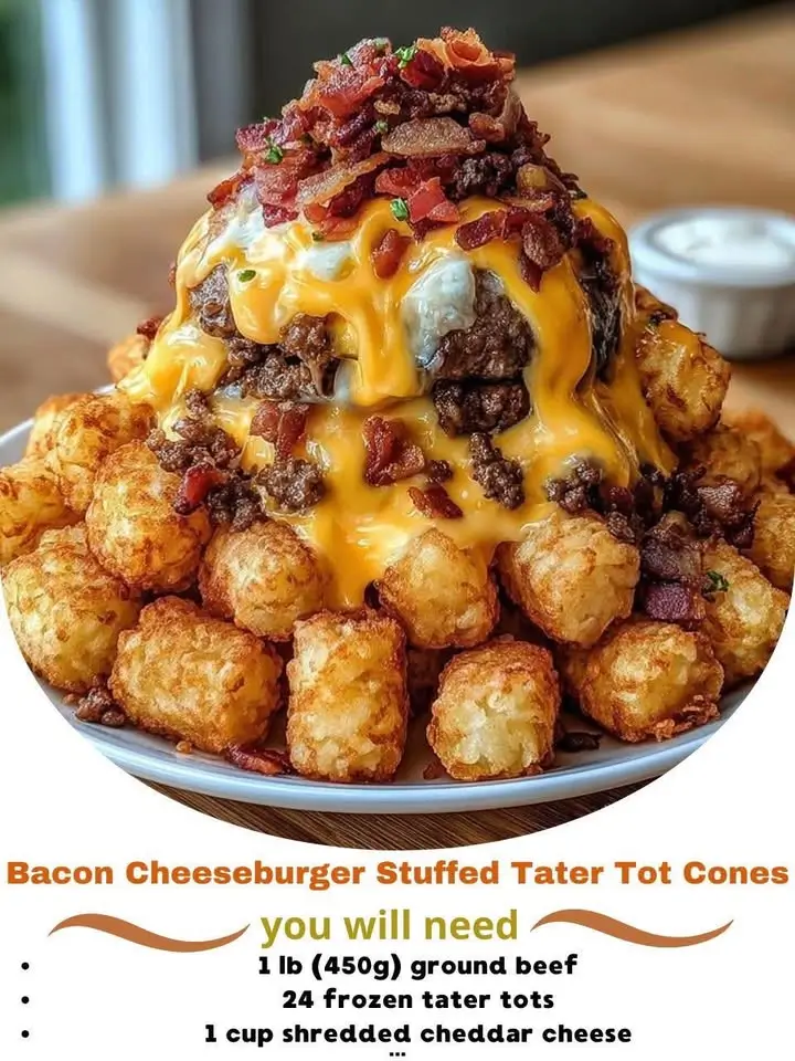 Bacon Cheeseburger Stuffed Tater Tot Cones